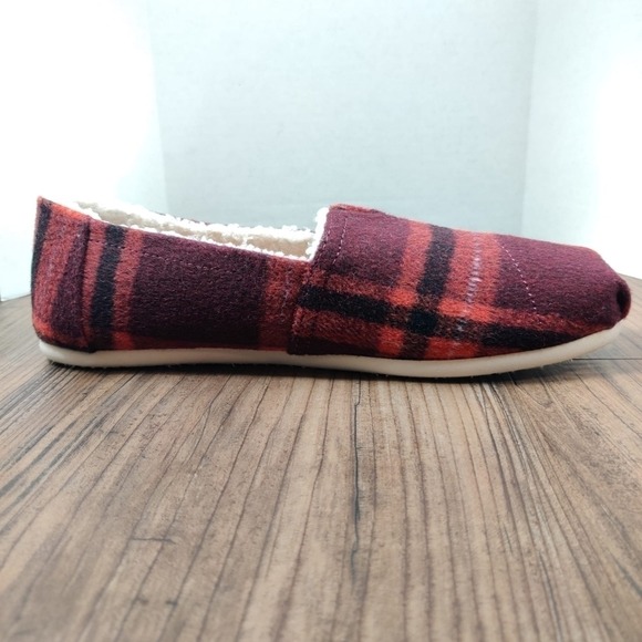 TOMS Alpargata Flat Wool Red Plaid Women's 9.5 Faux Fur Slip On Shoes Boho Cute - Picture 4 of 16
